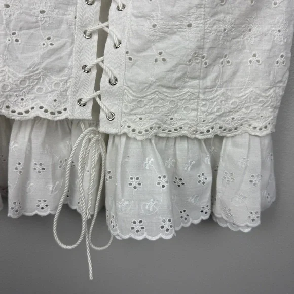 Lace-Up White Eyelet Mini Dress - Picture 13 of 15